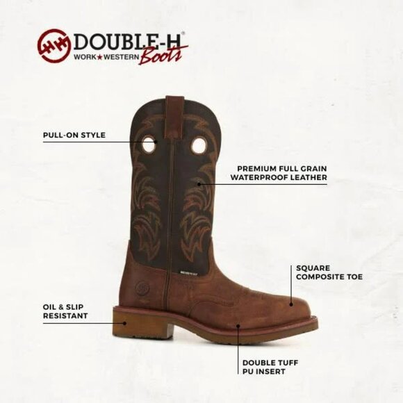 Double H Farson Comp Toe Western Work Boots EUC - Picture 3 of 10